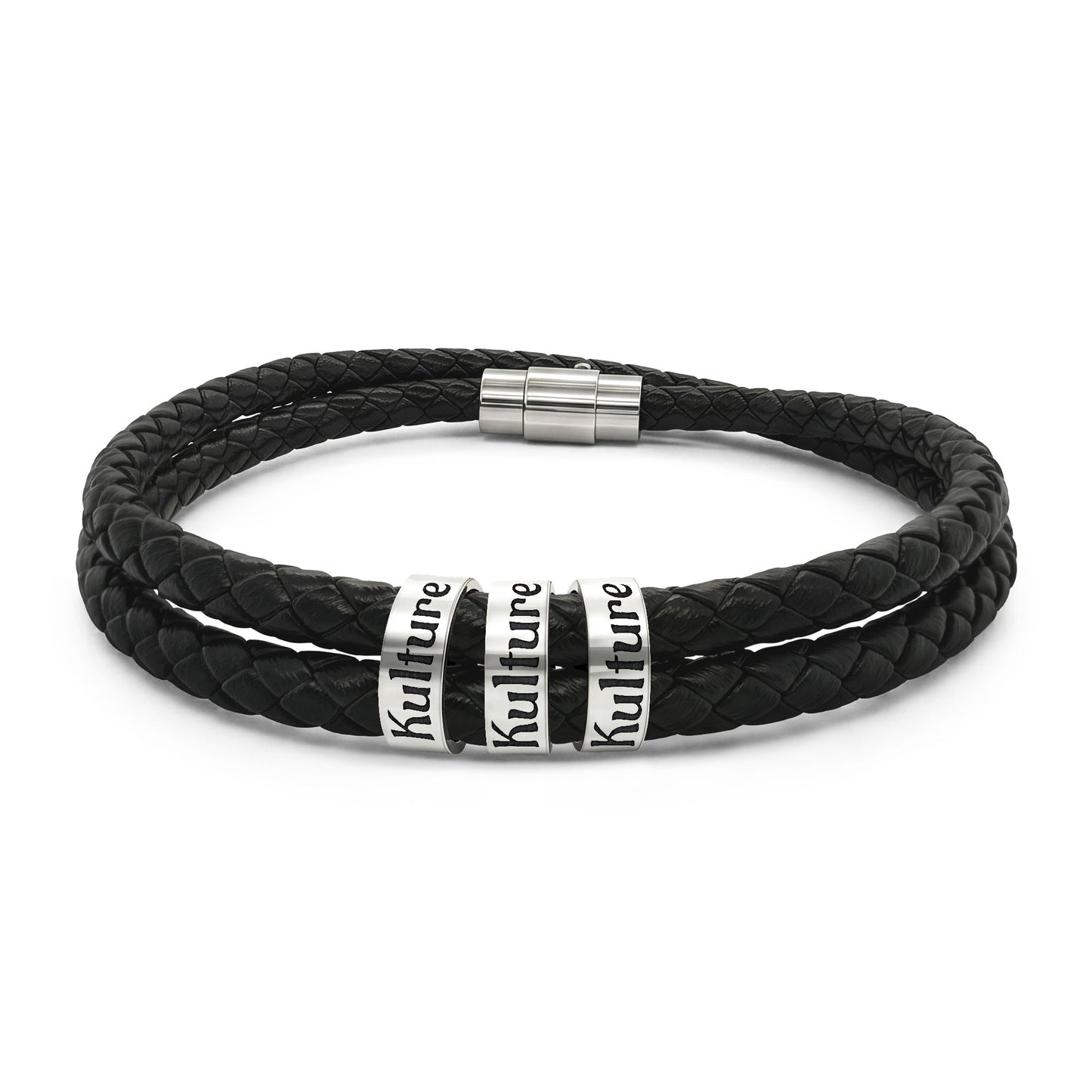 Black Braided Leather Bracelet (Personalizable)