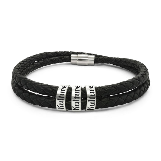 Black Braided Leather Bracelet (Personalizable)