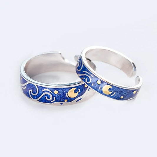 Adjustable Van Gogh Starry Night Couple Rings